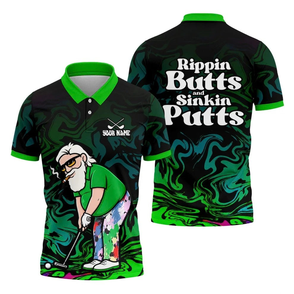 Funny Rippin Butts And Sinkin Putts Polo Shirt, Mens Golf Polo, Golf Apparel For Men