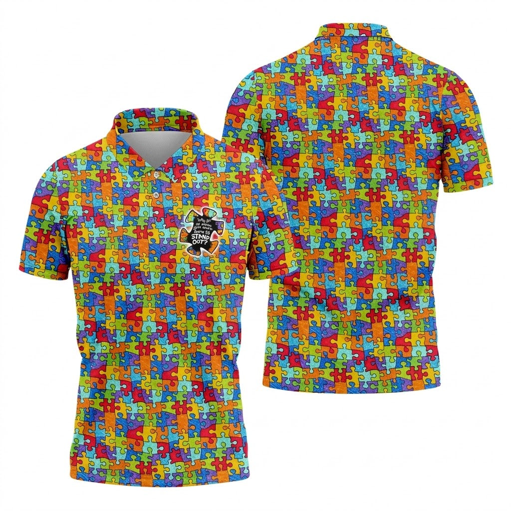 Why Fit In When You Were Born To Stand Out Autism Puzzle Golf Tops For Men, Golf Shirts For Men