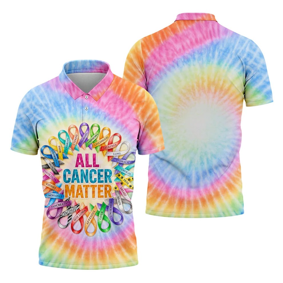 All Cancer Matter Colorful Ribbon Polo Shirt, Mens Golf Polo, Golf Apparel For Men