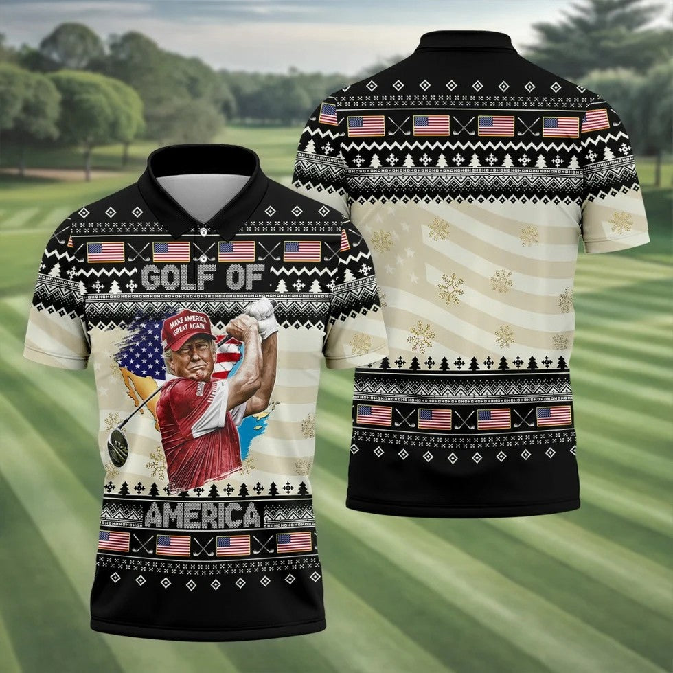 Trump Golf Of America Christmas Golf Shirt Men's Golf Polo Shirt, Mens Golf Gift, Funny Golf Shirt