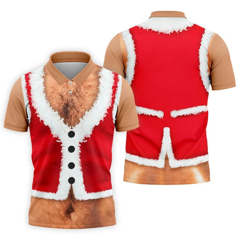Hairy Chest Santa Print Christmas Golf Shirt, Mens Golf Polo, Golf Shirts For Men