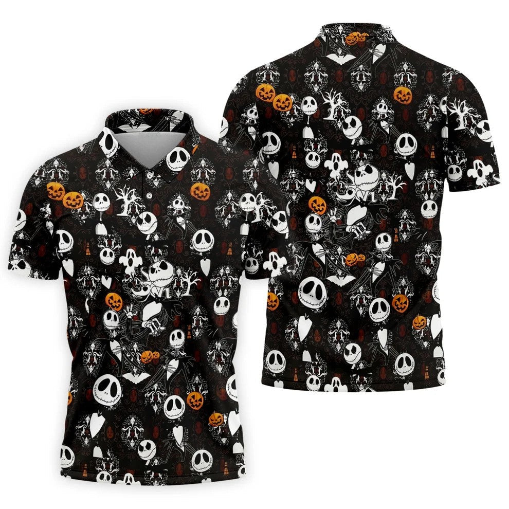 Halloween Pumpkin Skeleton Pattern Golf Polo Shirt, Hawaiian Golf Shirt, Mens Golf Apparel