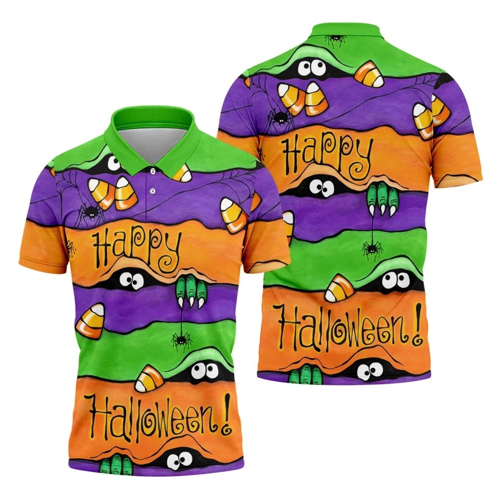 Happy Halloween Candy Monster Horror Character Polo Shirt, Golf Shirt, Mens Golf Polo