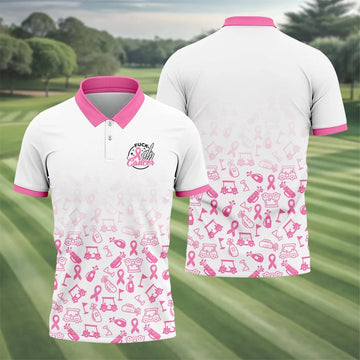 Fuck Cancer Pink Ribbon Breast Cancer Polo Shirt, Mens Polo Shirts, Golf Apparel For Men