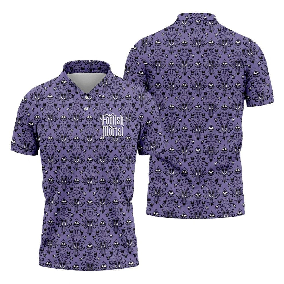 Foolish Mortal Haunted Pattern Golf Polo Shirt, Golf Apparel For Men, Mens Polo Shirts