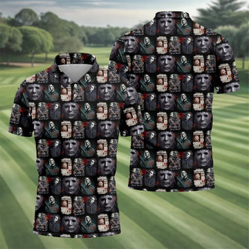 Michael Halloween Fun Men's Golf Polos, Classic Horror Characters Men Polo, Horror Movie Shirt