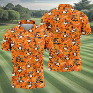 Turkey Golf Cart Thanksgiving Golf Shirt, Mens Golf Clothing, Funny Mens Golf Shirts