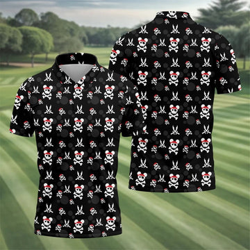 Pirate Skull Mouse Halloween Golf Polo Shirt, Horror Character Shirt, Mens Golf Polo