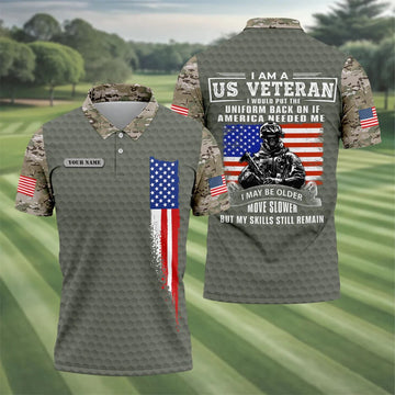 I Am A US Veteran American Flag Camo Golf Shirt, 250 Years 4th Of July Golf Shirts For Men
