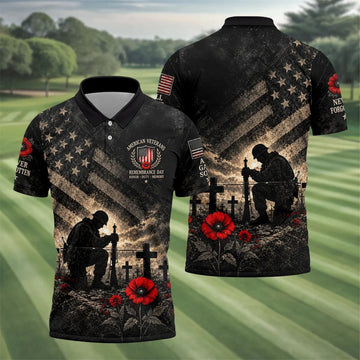 Poppy Soldier Memorial Golf Polo Shirt, Veterans Day Shirt, Mens Golf Polo Shirts