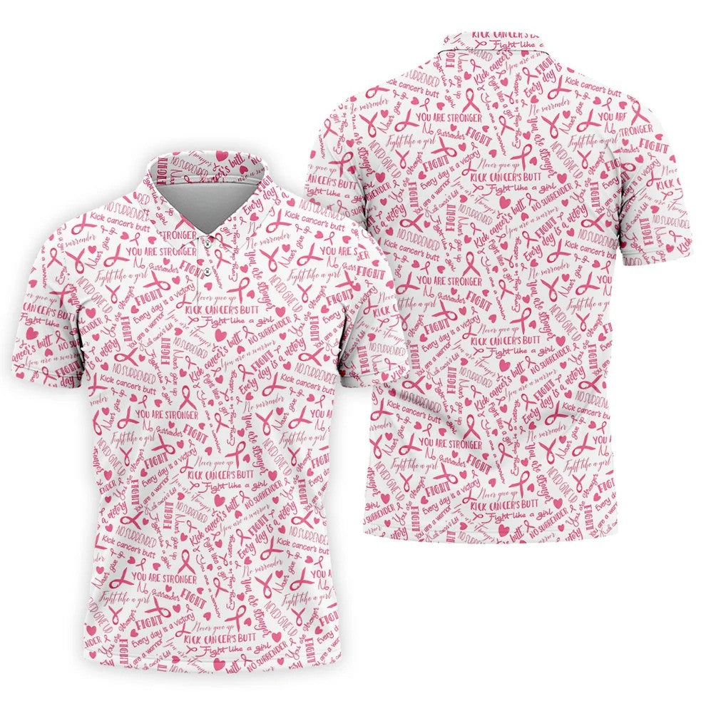 Never Give Up Breast Cancer Quote Polo Shirt, Men's Golf Shirt, Mens Golf Apparel
