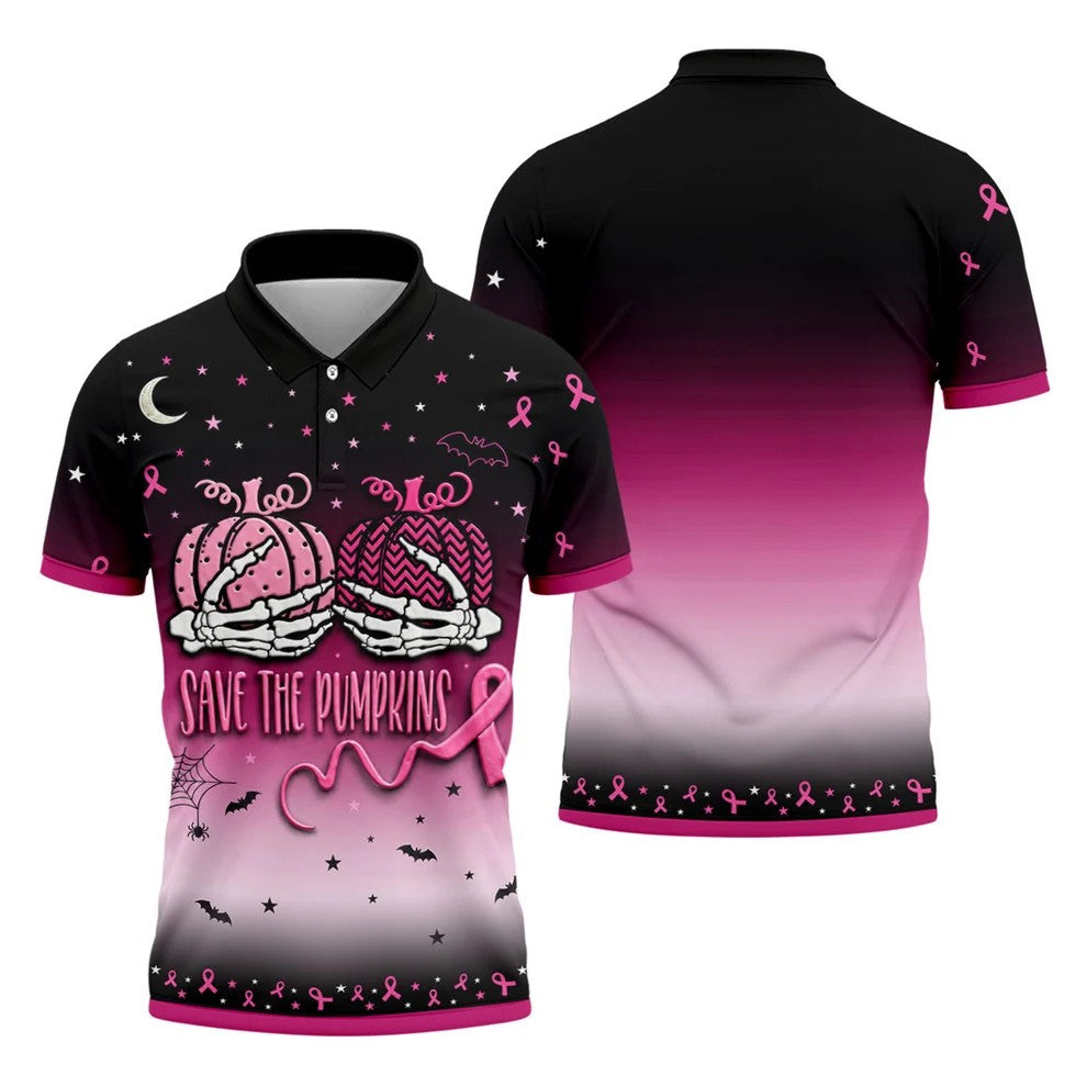 Save The Pumpkins Halloween Breast Cancer Golf Polo Shirt, Golf Apparel For Men
