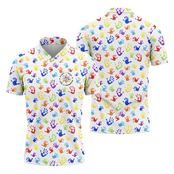Accept Teach Understand Love Autism Awareness Colorful Handprint White Golf Shirt, Golf Shirts For Men