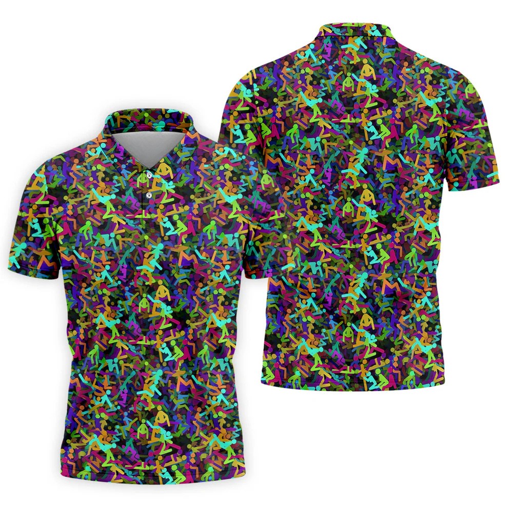 Colorful Abstract Golf Pattern Polo Shirt, Mens Golf Shirts, Hawaiian Golf Shirt