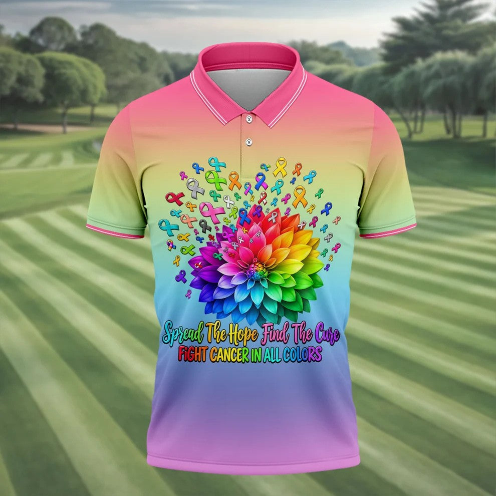 Spread Hope Find The Cure Rainbow Cancer Polo Shirt, Golf Shirts For Men, Mens Golf Shirts