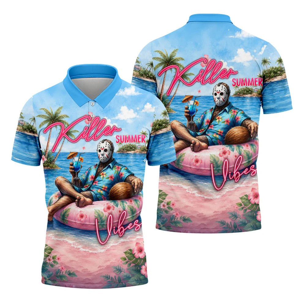 Killer Summer Vibes Mask Slasher Golf Polo Shirt, Mens Golf Polo, Printed Golf Shirts