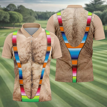 Hairy Body Serape Pattern Funny Cinco De Mayo Golf Tops For Men, Golf Shirts For Men