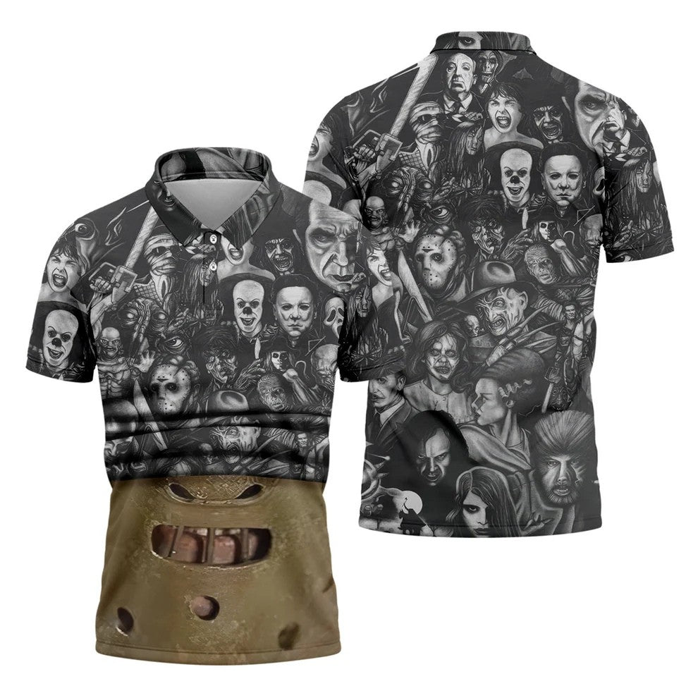 Muzzle Mask Horror Character Halloween Polo Shirt, Mens Golf Shirts, Golf Apparel For Men