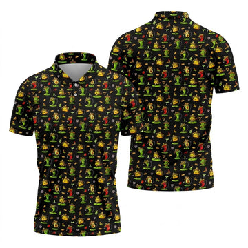 Mexican Cartoon Food Characters Cinco De Mayo Celebration Fiesta Themed Black Golf Shirts For Men