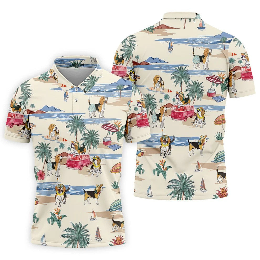 Cute Beagle Beach Vacation Tropical Golf Polo Shirt, Hawaiian Golf Shirt, Golf Shirts For Men