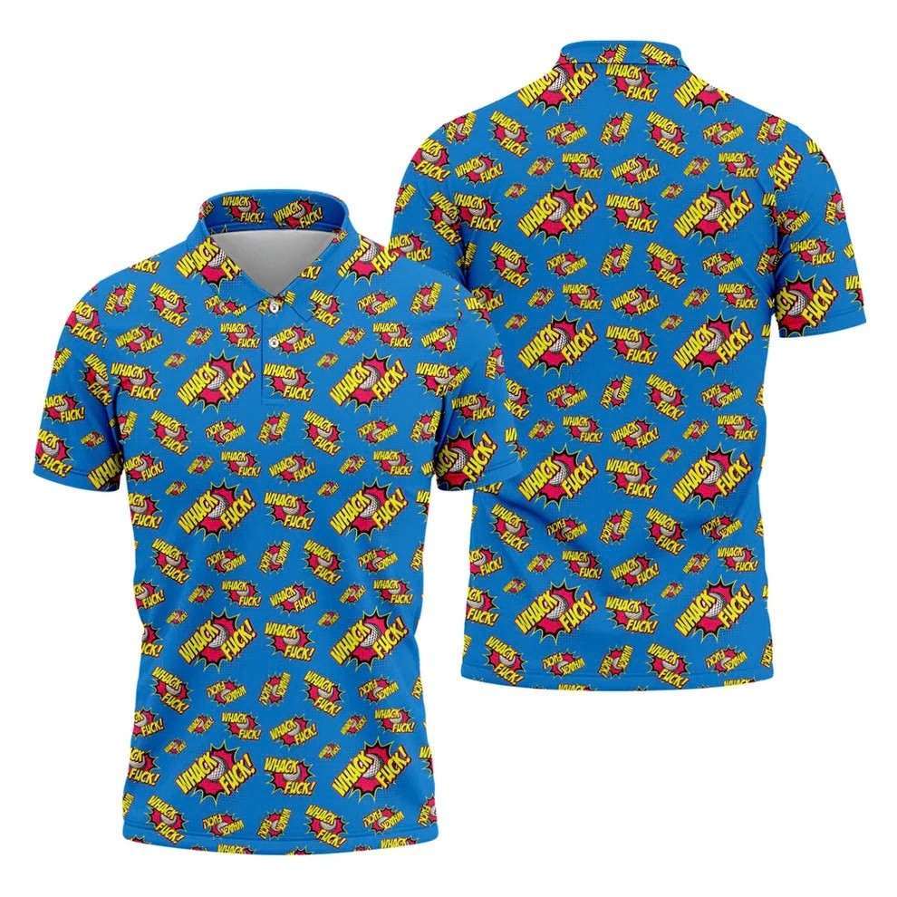 Funny Whack F*ck Comic Golf Ball Polo Shirt, Polo Shirts For Men, Mens Golf Apparel