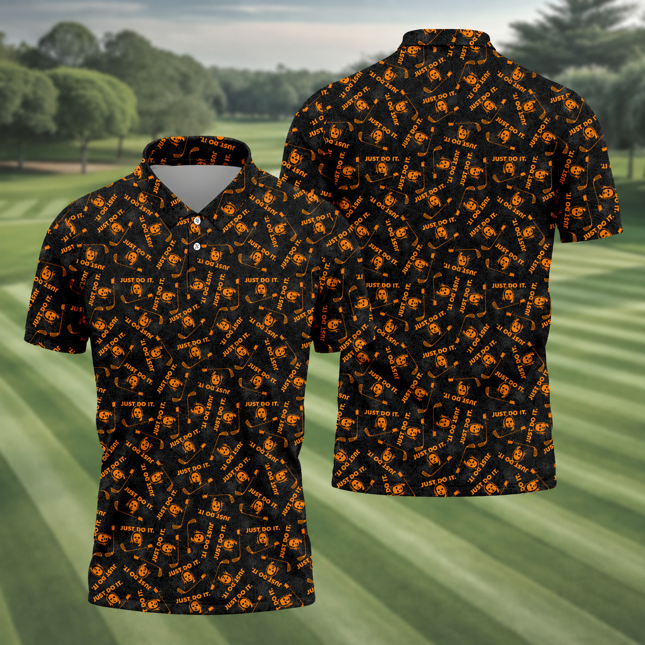 Horror Character Spider Web Pattern Halloween Polo Shirt, Men's Golf Shirt, Hawaiian Golf Shirt