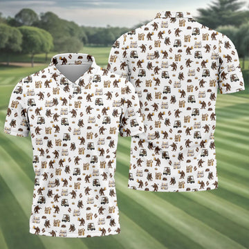 Let's Par Tee Bigfoot Golf Pattern Men's Golf Shirt, Golf Apparel For Men, Printed Golf Shirts