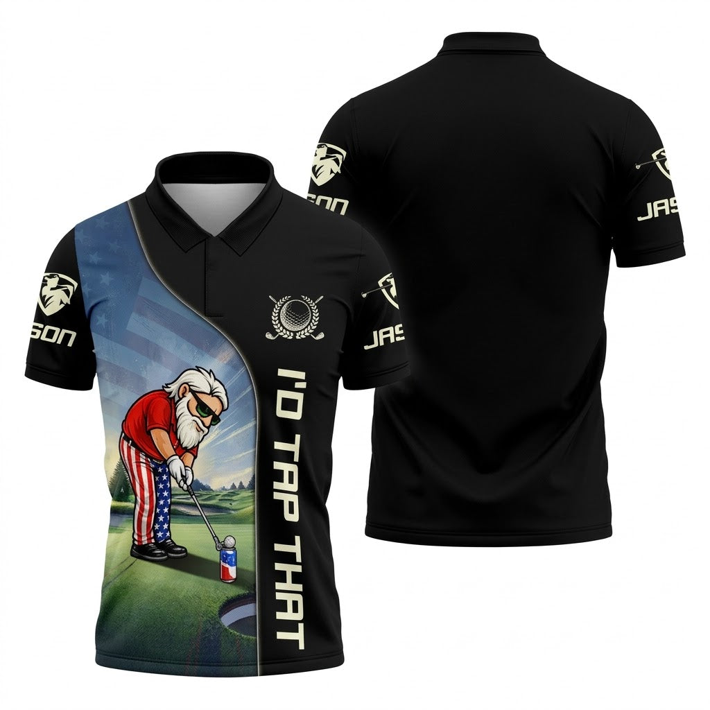 I'd Tap That Patriotic Man Golf And Beer 4th Of July Golf Shirt, 250th Anniversary Men's Funny Golf Shirts