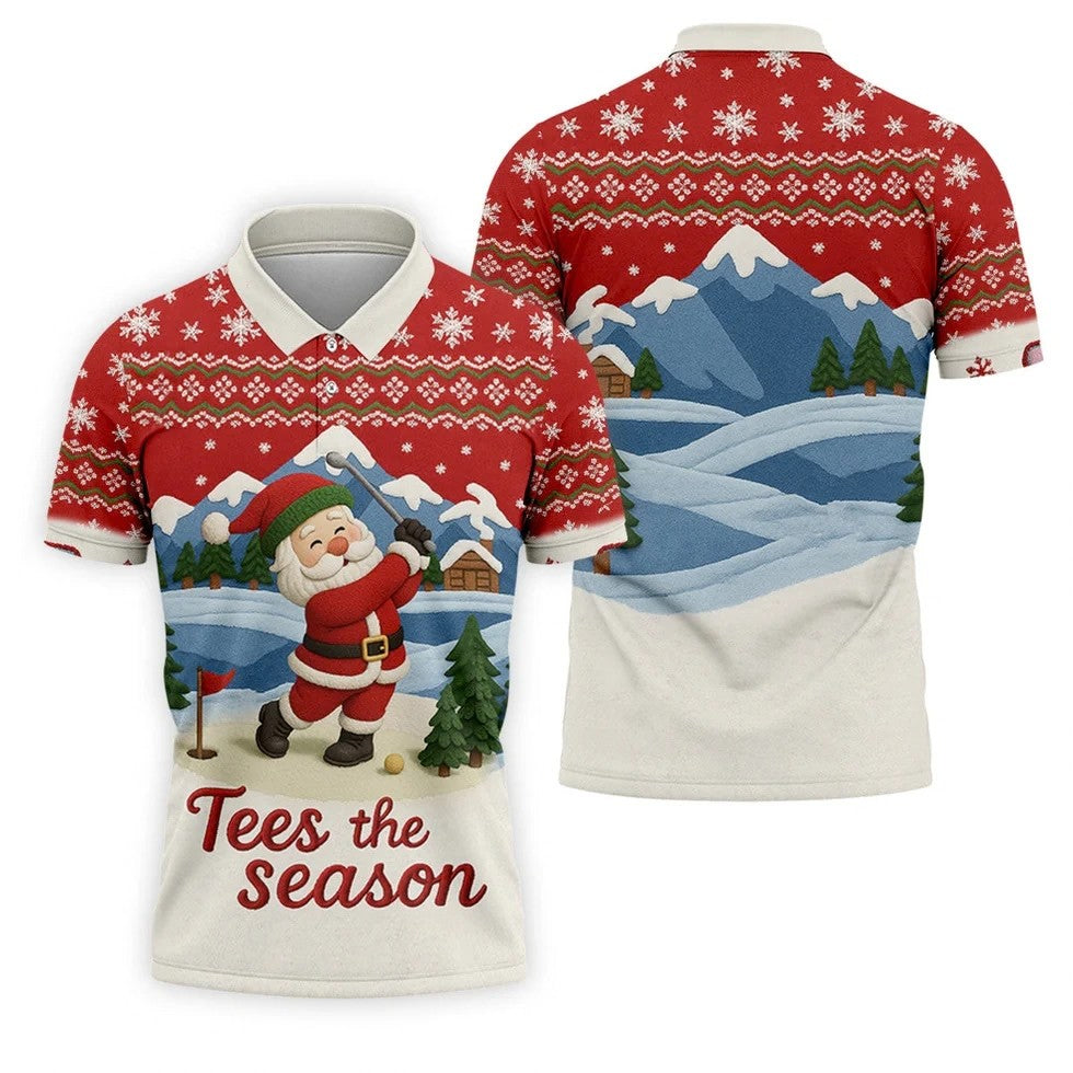 Santa Golfing Tees The Season Golf Tops For Men, Christmas Golf Shirt, Polo Shirts For Men, Golf Gift For Men