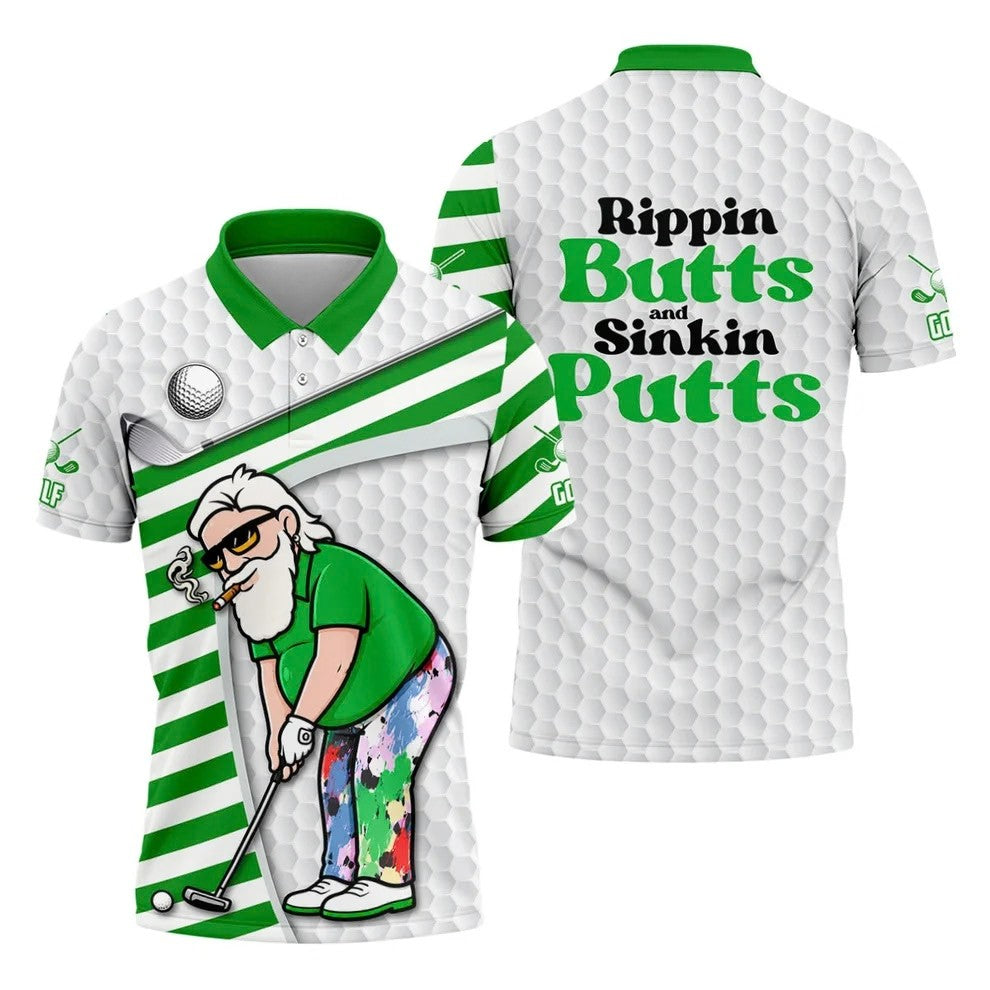 Funny Rippin Butts And Sinkin Putts Polo Shirt, Mens Golf Shirts, Golf Shirts For Men