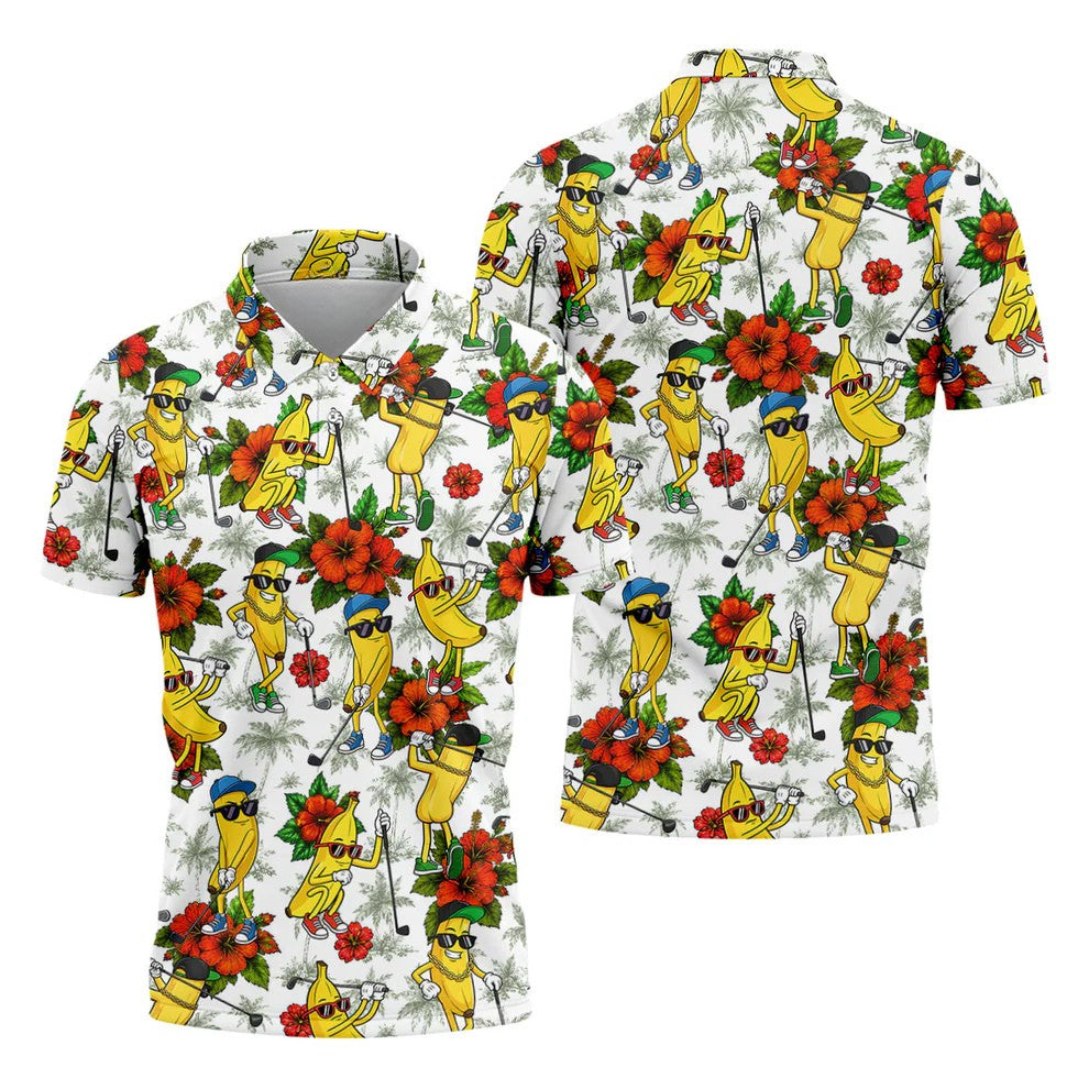 Funny Banana Golfer Hawaiian Golf Polo Shirt, Golf Shirts For Men, Mens Golf Apparel