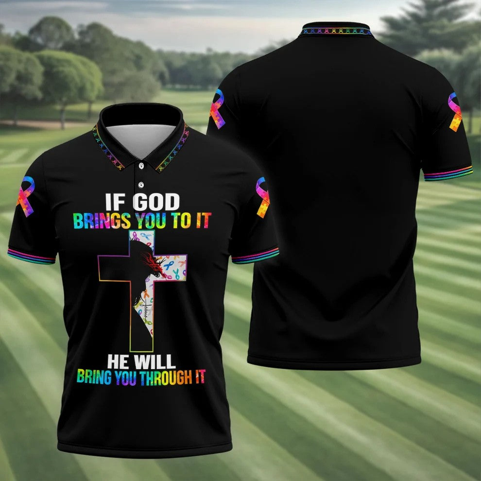 If God Brings You To It Cross Cancer Polo Shirt, Men's Golf Shirt, Printed Golf Shirts