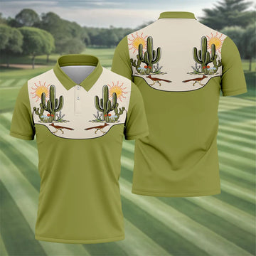 Desert Cactus Roadrunner Golf Polo Shirt, Golf Polo Shirts For Men, Hawaiian Golf Shirt