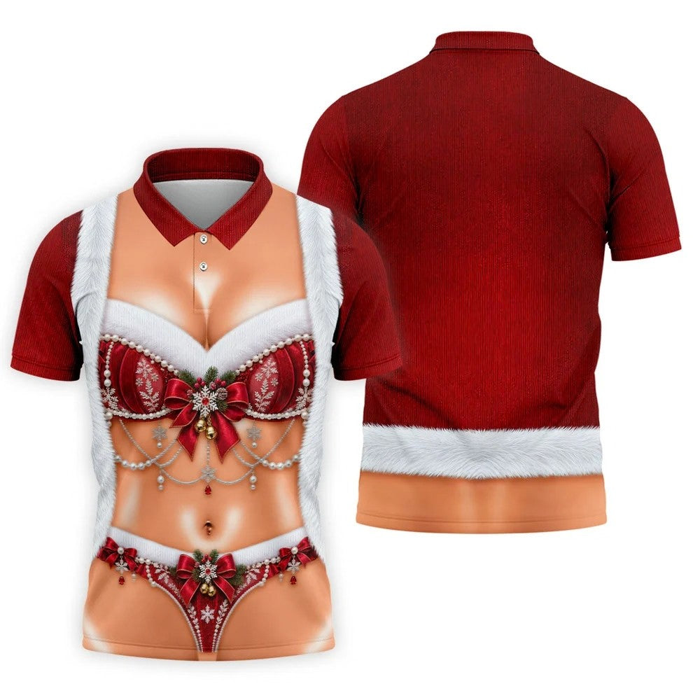 Elegant Santa Bra Bow Christmas Golf Shirt, Mens Golf Shirts, Polo Shirts For Men