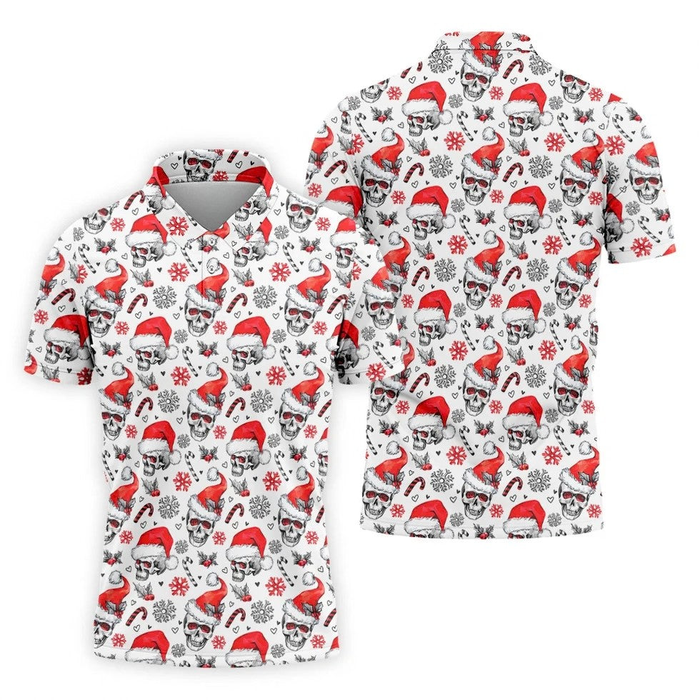 Skull Christmas Golf Tops For Men, Funny Horror Polo Shirts For Men, Christmas Golf Shirt, Golfing Apparel