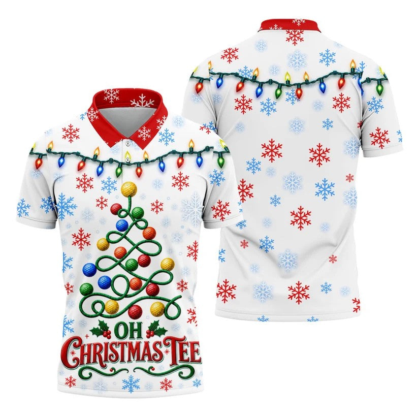 Golf Ball Tree Christmas Golf Shirt, Printed Golf Shirts, Golf Polo Shirts For Men