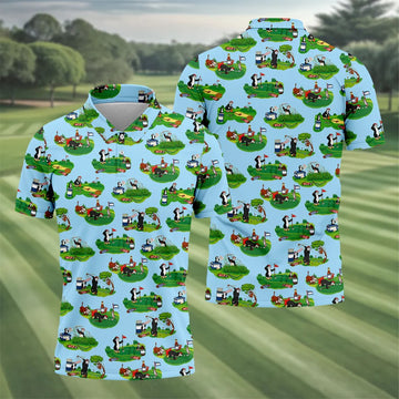 Funny Golf Gopher Cartoon Pattern Golf Polo Shirt, Men's Golf Shirt, Golf Apparel For Men