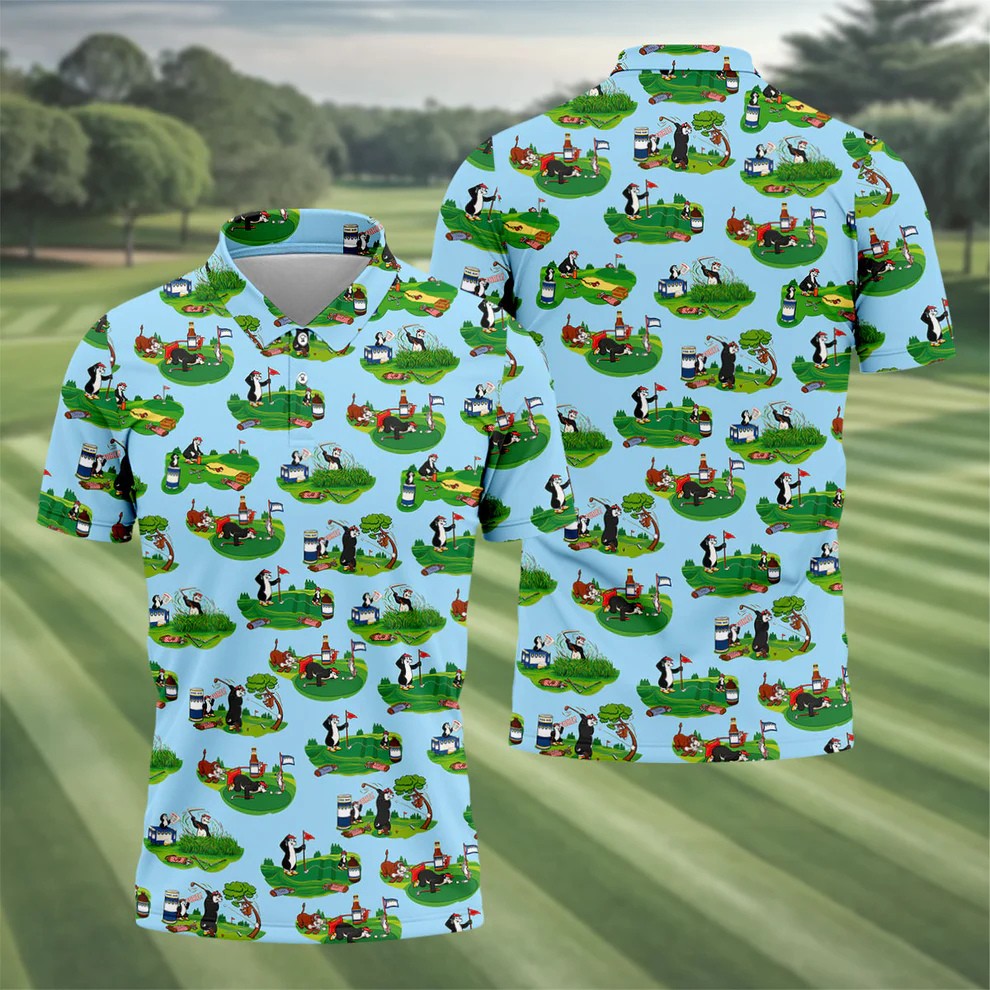 Funny Golf Gopher Cartoon Pattern Golf Polo Shirt, Men's Golf Shirt, Golf Apparel For Men