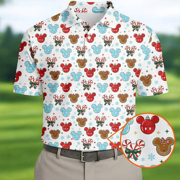 Funny Gingerbread Christmas Candy Cane Golf Tops For Men, Polo Shirts For Men, Christmas Golf Shirt