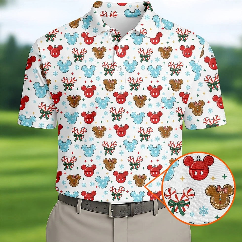 Funny Gingerbread Christmas Candy Cane Golf Tops For Men, Polo Shirts For Men, Christmas Golf Shirt