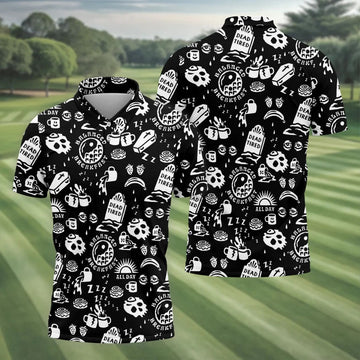 Dead Tired Coffee Breakfast Pattern Golf Shirt, Men's Golf Shirt, Golf Polo Shirts For Men