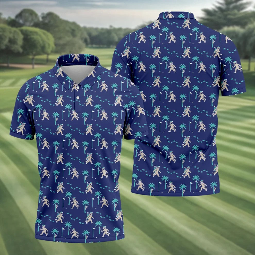 Funny Raccoon Tropical Golf Pattern Polo Shirt, Men's Golf Shirt, Golf Apparel For Men
