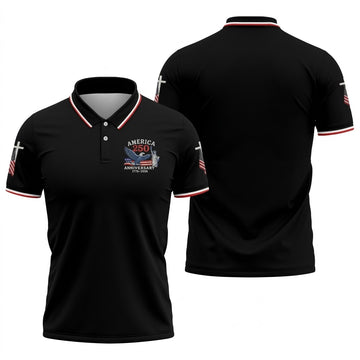 Faith Cross Bald Eagle America 250 Anniversary Black Patriotic Golf Shirt, Golf Shirts For Men