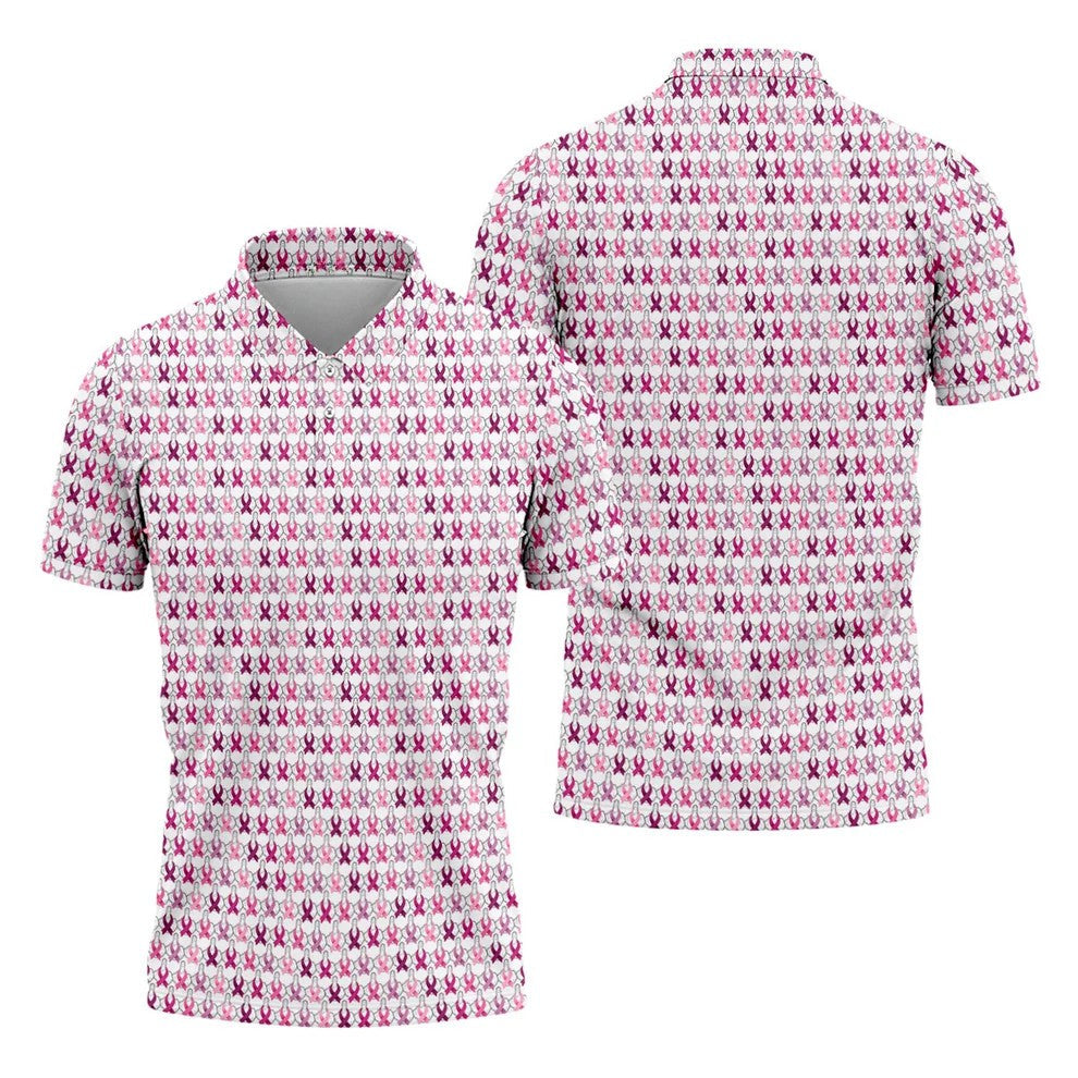 Middle Finger Pink Ribbon Breast Cancer Golf Shirt, Mens Golf Polo, Printed Golf Shirts