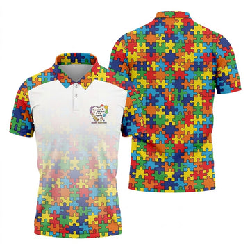 In A World Where You Can Be Anything Be Kind Autism Awareness Puzzle Pattern White Fade Golf Shirts For Men
