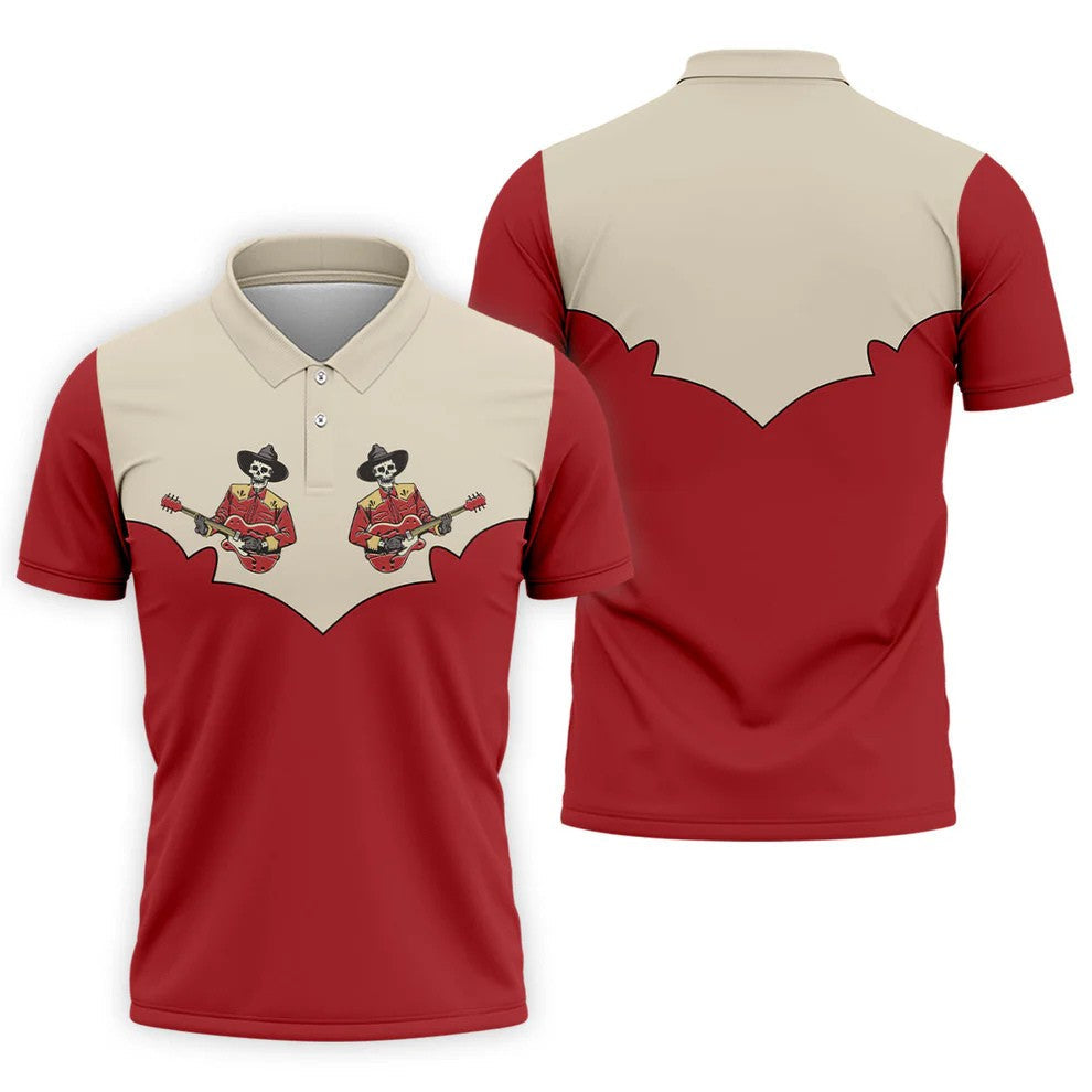 Western Skeleton Guitar Golf Polo Shirt, Golf Polo Shirts For Men, Hawaiian Golf Shirt