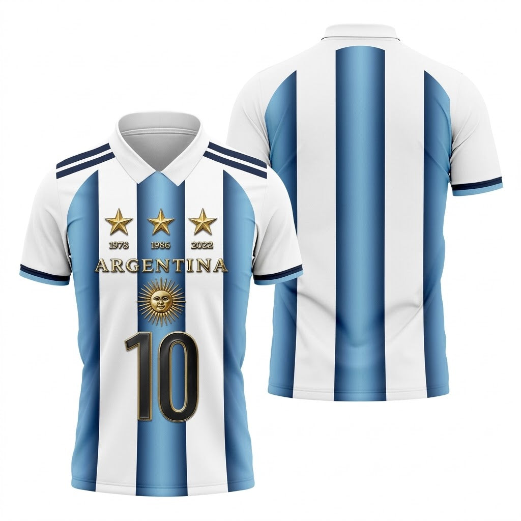 Argentina World Cup Sun Of May Golf Tops For Men, Football Theme Polo Shirts For Men