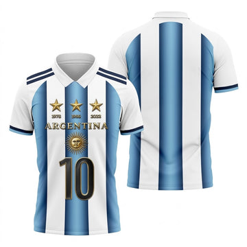 Argentina World Cup Sun Of May Golf Tops For Men, Football Theme Polo Shirts For Men