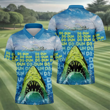 Funny Shark Da Dum Ocean Attack Golf Polo Shirt, Golf Shirts For Men, Printed Golf Shirts