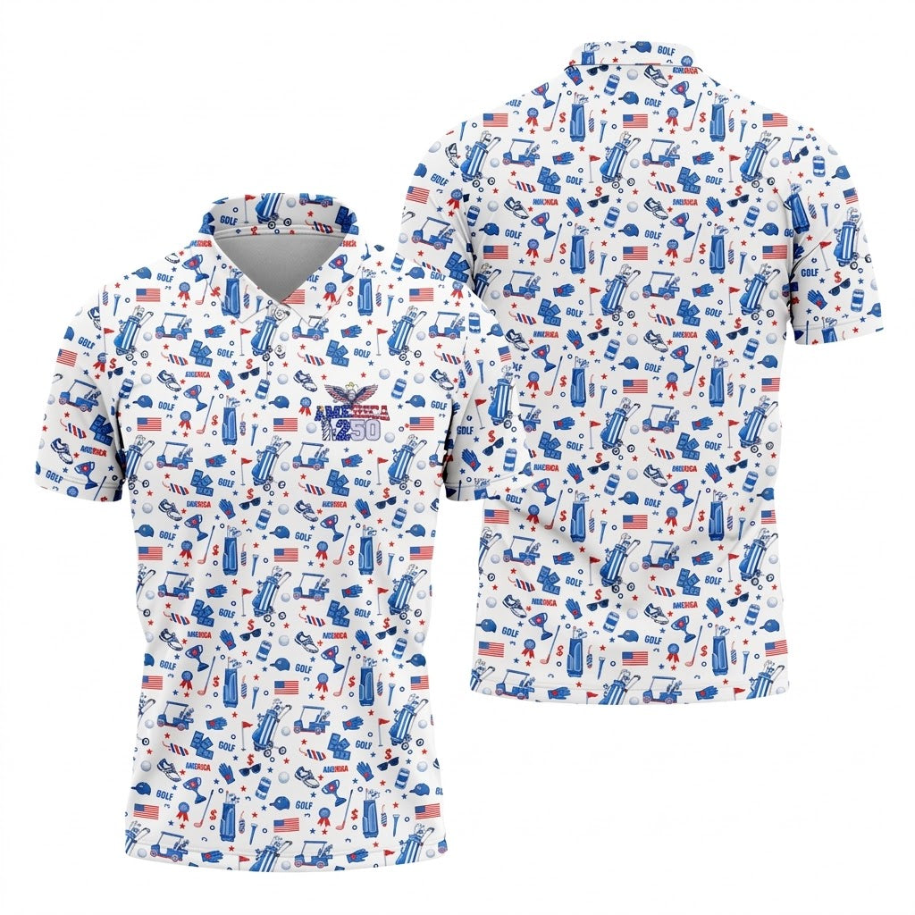America 250 Years Patriotic Golf Shirt, American Symbols 4th Of July Golf Shirt, Golf Shirts For Men